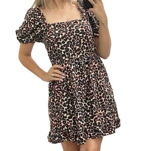 NEW Who What Wear Target‎ leopard cheetah puff sleeve ruffle mini dress XS